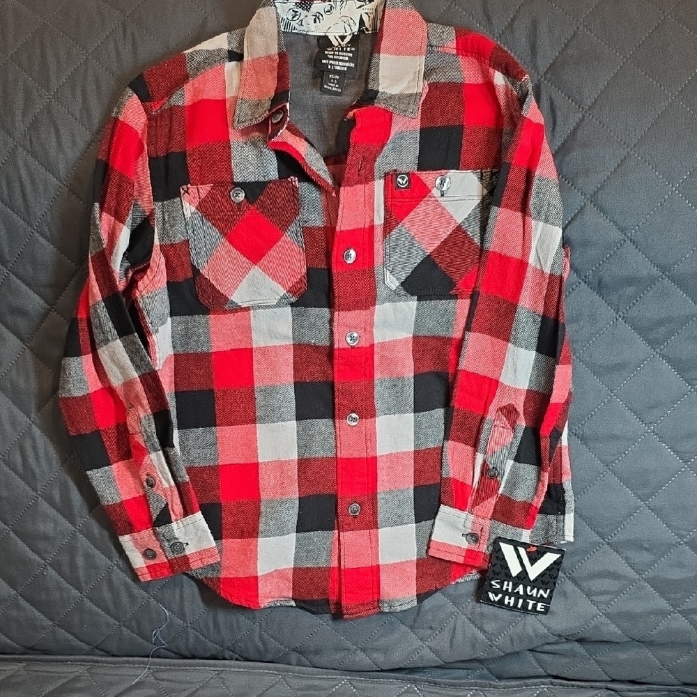 Shaun White Red and Black Plaid Button Down Shirt NEW WITH TAGS